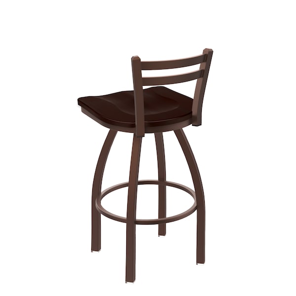 30 Low Back Swivel Bar Stool,Bronze Finish,Dark Cherry Maple Seat